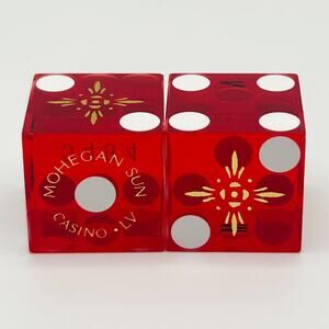Mohegan Sun Red Casino Dice Las Vegas Matching #0484”Bone” Cancelled Dice RARE